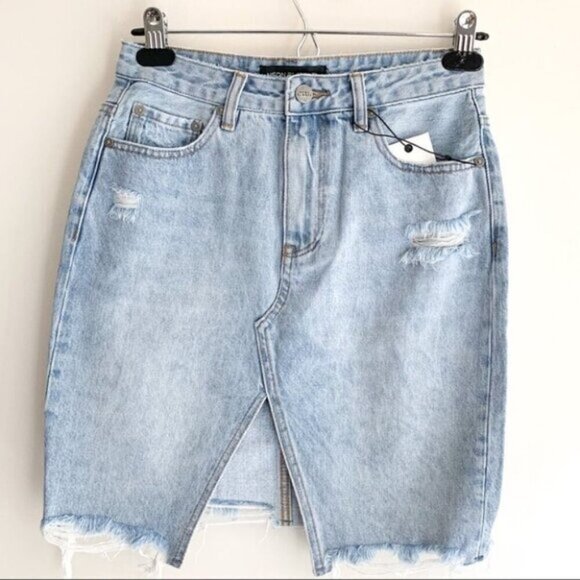 Free people Neon Blonde Denim Jean Mini Skirt Distressed High Waist Light wash - Picture 6 of 16